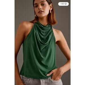 By Anthropologie Draped Cowl-Neck Halter Top in Dark Green Size M NWT $68